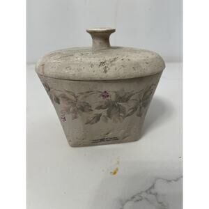 Croscill Ivy Cheri Blum Hand-Painted Stone Cotton/Swab/Trinket Holder w Lid Vtg